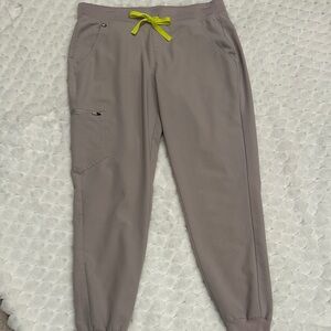 Figs Women’s Taupe Zamora Joggers with Lime Drawstring